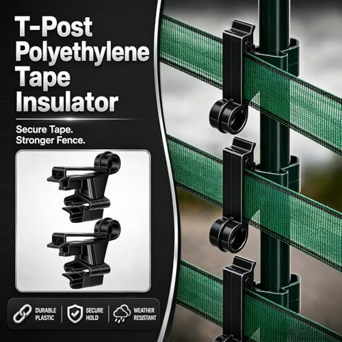 100 Pcs T-Post Poly Tape Insulator Large Snap T-Post Holding Electric Fence Insulator for Farm Fence (Black) - color: Black