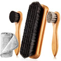4 Pcs Horsehair Shoe Brush Kit Polishing Daubers Applicators Leather Care Brushes Shine Cleaning Cloth with Case(Shoe Brush Set F) - style: Shoe Brush Set F