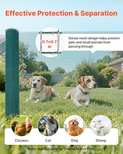 VEVOR Temporary Fence with Posts, 3 x 49.2 FT Plastic Mesh Fencing, Garden Safety Fences Netting with Double-Spike Stakes & Guy Ropes, Temporary Fence for Dogs, Chickens, Plants, Outdoor Yards - size: 36in*49ft