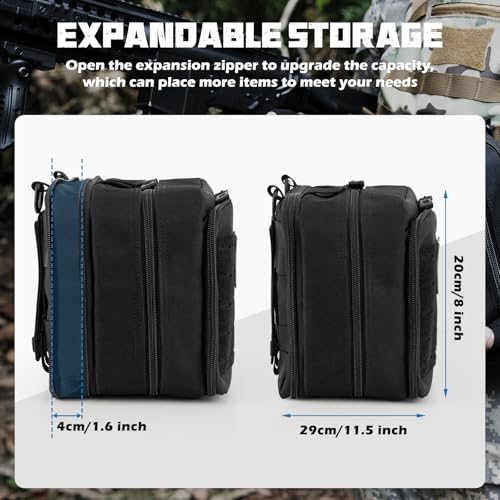 Jueachy Tactical Molle Pouch Large Admin Bag Utility Tool Pouches Molle Attachment EDC Pouches Expandable Molle Accessories Organizer Medical Pocket U.S.A Patch Included - color: Black Laser Cut