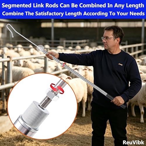 Goat Sheep Catcher Hook, 304 Stainless Steel Sheep Leg Hook, Length Can Be Adjusted Freely 44"48"59"63"75" Goat Grabber Tools, Shepherd Sheep Crook, Grab Them Simply and Quickly (Iron Ball)