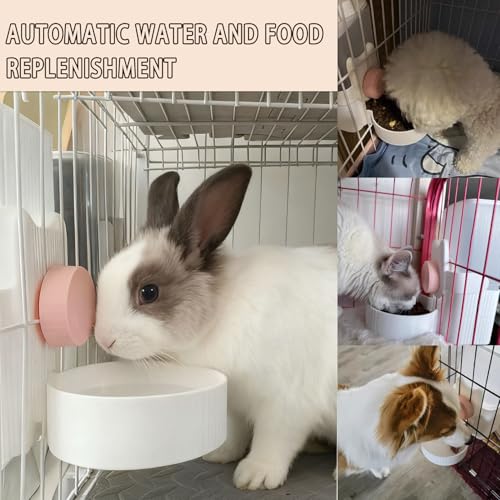 kathson Rabbit Feeder for Cage,Bunny Water Bottle,Pet Food Dispenser,Pink | Gravity Automatic Guinea Pig Feeder Waterer Set,Hanging Small Pet Food Bowl Feeding Station for Ferret Chinchilla Cat Puppy - color: Pink