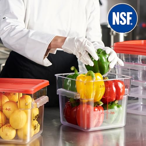 CURTA 4 Pack Food Storage Container with Red Lid - NSF Commercial Grade in 6.0 Qt - Square, Clear, Polycarbonate - color: 6.0 Qt 4-Pack(Red Lids)