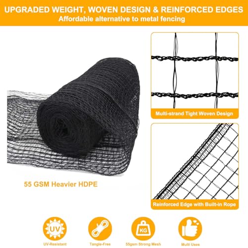 Deer Fence Netting, 55gsm Plastic Temporary Mesh Fencing, 7x50ft | Heavy Duty Black Garden Netting for Bird Deer Dog Chicken Critter, Poultry Snow Fencing, Safety Fence, Reinforced Edge - size: 7 x 50 Feet