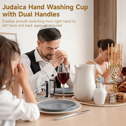 yeesport 2 PCS Judaica Hand Washing Cup with Dual Handles, Clear Acrylic Netilat Yadayim Cup with Non Slip Pads for Jewish Ritual, Sabbath, Morning Cleansing, Holiday Prayer, Festival Table