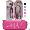 BOVKE Travel Carrying Case Compatible with 3M Littmann Classic III,MDF Acoustica Deluxe Stethoscopes - Extra Room for Medical Bandage Scissors EMT Trauma Shears and LED Penlight, Raspberry - color: Pu Leather_Raspberry