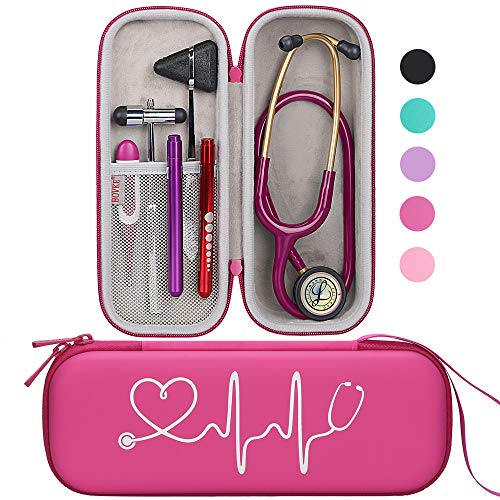 BOVKE Travel Carrying Case Compatible with 3M Littmann Classic III,MDF Acoustica Deluxe Stethoscopes - Extra Room for Medical Bandage Scissors EMT Trauma Shears and LED Penlight, Raspberry - color: Pu Leather_Raspberry