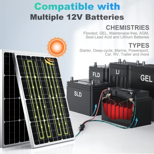 SUNER POWER 12V 50W Solar Battery Charger Maintainer, Built-in UltraSmart MPPT Controller, Adjustable Mount Bracket, Waterproof 50 Watt Solar Panel Kit for 12 Volt SLA Deey Cycle AGM Lifepo4 Battery - size: 50W Ultra