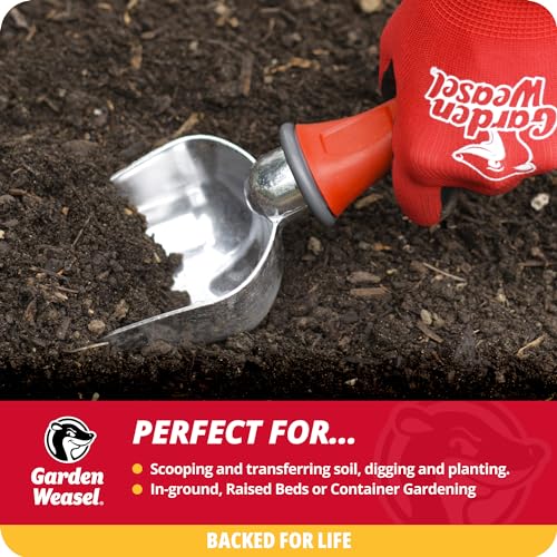 Garden Weasel Oversized Potting Scoop for Soil Digging Planting Gardening | Heavy duty steel scoop for transplanting, moving soil & potting mix. Mini shovel design for garden beds & container planting