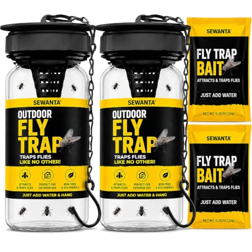 Outdoor Fly Trap [2 Pack] Fly Traps Outdoor with Dissolvable Non-Toxic Bait - Controls Flies for Patios, Hanging Fly Traps with Tie Included - size: 2 Pk