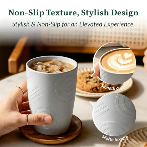 Homienly Drinking Glasses 16oz Wheat Straw Cups-Stackable and Reusable Cups, Alternative to Plastic Cups for Iced Coffee, Smoothies,Iced Tea-Black Grey - color: Black Grey, size: 16 Ounces