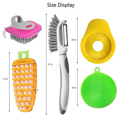 Openfly Flexible Vegetable Brush Fruit and Vegetable Brushes, Vegetable/Fruit Peeler with Brush Bendable Fruit Brush Scrubber for Food Veggies Carrot Potato Corn, 5 Pcs