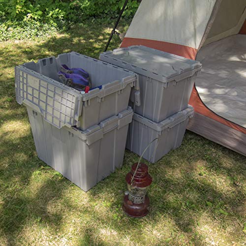 Akro-Mils 39175 Industrial Plastic Storage Tote with Hinged Attached Lid, (21.5-Inch L by 15-Inch W by 17-Inch H), Gray, (4-Pack) - size: 17.2 Gallons (4 Pack)