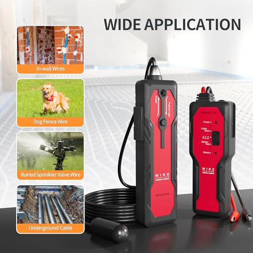 Underground Wire Locator for Pet Fence & Cable Detection | Rechargeable, 2.6 ft depth, 1640 ft range, headphones included, flashlight, invisible fence and sprinkler valve locator