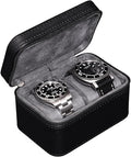 ROTHWELL 2 Watch Travel Case for Men | Compact PU Leather Protective Box with Microsuede Interior | Fits Watches & Smartwatches Up to 55mm (Black/Grey) - color: Black / Grey
