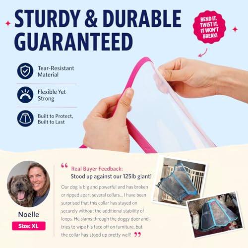 Soft Neck Pad Hard Plastic Dog Surgery Recovery Cone Collar for Large Dogs | Clear Vision Cone for Dogs to Stop Licking, Comfy Dog Head Cones of Shame, Extra Long Elizabethan Collar, Rosered, XL - color: Rosered, size: X-Large