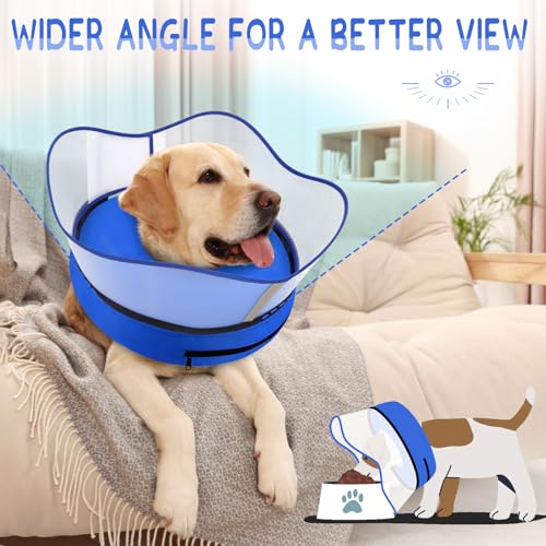 Supet Raised Inflatable Dog Cone Collar to Stop Licking, Soft Dog Cone Alternative After Surgery, Pet Neck Donut Collar for Small Medium Large Dogs - color: Solid Blue, size: L(Neck 12"-16")