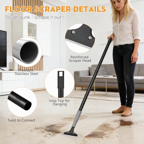 Luvenia Heavy Duty 4-Inch Razor Blade Floor Scraper, 62-Inch Long Handle | 10PCS Extra Metal Blades, Razor Scraper for Cleaning Glass, Floors，Windows, Showers, Tile, Ceilings - size: 62in