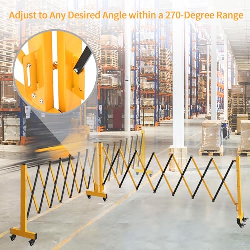 23FT Industrial Expandable Barricade Folding Security Gate with Wheels,Retractable Driveway Gate with Aluminum Fence - color: Yellow, size: 23 feet