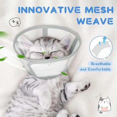 Supet Cat Cone Collar Soft, Air Mesh Recovery Collar to Stop Licking, Breathable Neck Cone Alternative, Lightweight Cat Head Cone Anti Scratch (S) - color: off-white, size: S