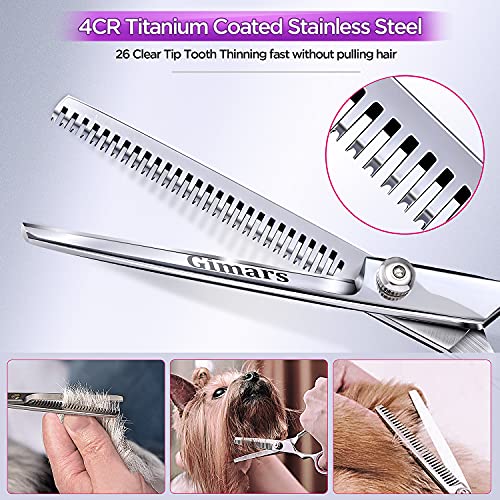 Gimars Professional 4CR Stainless Steel 6 in 1 Grooming Scissors for Dogs with Safety Round Tip, Heavy Duty Titanium Coated Pet Grooming Scissor for Dogs, Cats and Other Animals - style: Pink 6 in 1