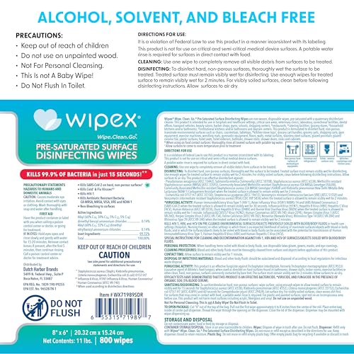 Wipex Disinfecting Surface Wipes - EPA Registered Gym Equipment Cleaner Refills, Safely Kill Germs in 15 Seconds, 800ct Gym Sanitizing Wipes for Wall, Free Standing dispensers, Pack of 4 (3200 Wipes) - size: 800 Count (Pack of 4)