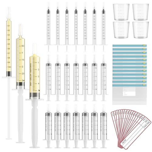 120 Sets 1/3/5ml Colostrum Collector Kit Include No Needle Colostrum Syringes with Caps 1/3/5mlx60, Stickerx120, 20ml Measuring Cupx4, Ziplock Storage Bagx12 for Breastmilk Collector - size: 120pcs-1ml/3ml/5ml