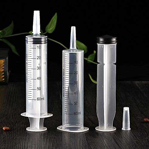 12 Pack 60ml Plastic Syringe for Scientific Labs, Measuring Liquids, Pets, Oil or Glue Applicator - size: 60ml-12Pack