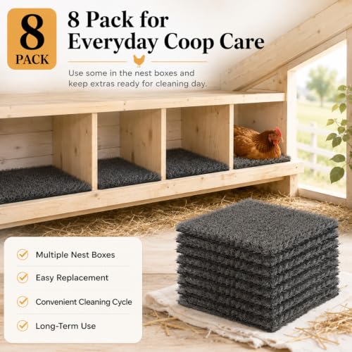 Chicken Nesting Pads, 12x12 Washable Artificial Grass Mat for Chicken Coop, Reusable Pet Garden Turf with Rubber Backing (8 PCS Gray) - color: 8 PCS Gray