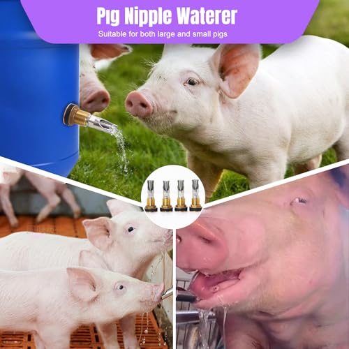 2PCS Pig Waterer Pig Water Nipple for Barrel Kit Automatic Pig Drinker Drinking System Stainless Steel Hog Water Feeder with Brass Water Tank Connectors Kit for Pig (Copper, 4 BS Pig Waterer) - size: 4 BS Pig Waterer