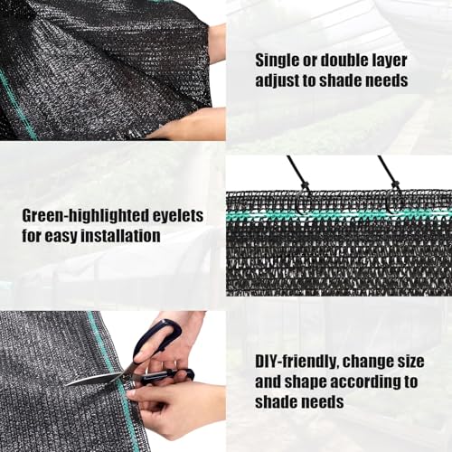 Amagenix 70% Shade Cloth Roll, 8' x 100 FT, Black | Cuttable Sun Shade Mesh Tarp UV Resistant Eyelets Screen Cover for Garden, Patio, Greenhouse, Canopy, Kennel, Plant - color: Black-70%, size: 8' x 100 FT