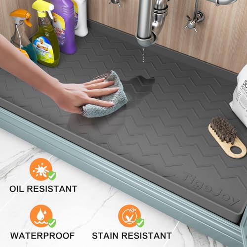 TigeJoy Under Sink Mats for Kitchen Waterproof 28" x 22", Cabinet Liner | Leak-Proof Silicone Mat Sink Protector, Kitchen Essentials Organizer and Storage,Boot or Shoe Tray, Pet Feeding Mat - color: Black, size: 22"W x 28"L