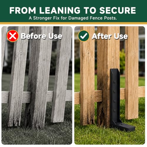 Fence Post Repair Kit, Heavy Duty Steel Fence Post Stabilizer Brace, 3 Pack | Made from U-channel steel, its interlocking U-slot design uses 5 multi-angle screws to reinforce the upper/lower connection - size: 3 Pack
