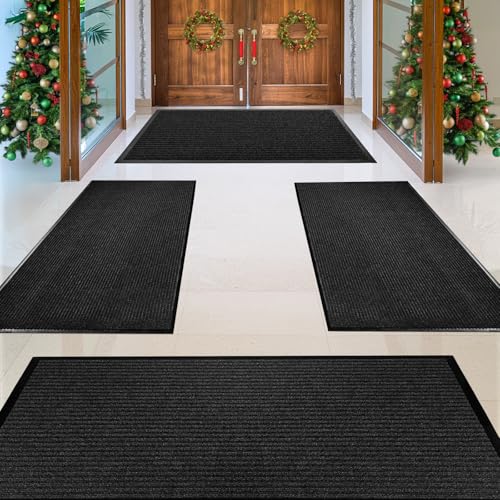 MaxMat® 4-Pack Extra Large Commercial Floor Mat, 3 x 5 Feet Heavy Duty, Waterproof, Low-Profile, Easy to Clean, Rubber Entry Mat (Black, 3 x 5 Feet - 4 Pack) - color: Black, size: 3 x 5 Feet - 4 Pack