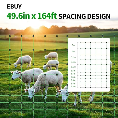 Electric Fence Netting, 49.6" H x 164' L, Portable Livestock Nets Mesh for Hogs, Cattle, Sheep,Turkey, Goat, Larger Animals,PE Net Fencing Used in Backyards, Farms and Ranches and Gardens
