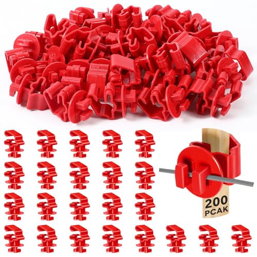 Geiserailie 200 Pcs Red T Post Insulators Electric Fence Posts Electric Fence Insulators Wire Standard Snug Fitting T Post Clips for Agricultural Ranchers - color: Red