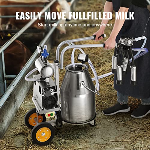 VEVOR Electric Cow Milking Machine 6.6 Gal/25 L Milker 304 Stainless Steel | Automatic Pulsation Vacuum, Portable Milker with Food-Grade Silicone Cups and Tubes, Adjustable Pressure - size: 25 L