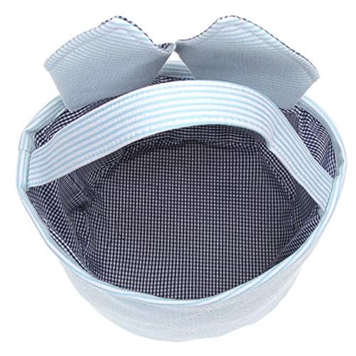 Easter Basket Seersucker Egg Hunt Bunny Baskets for Kids with Cute Rabbit Ears Stripe Storage Gifts Candies Personalized Easter Party Gifts… - color: Seersuck blue2