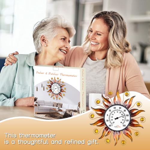 Indoor Outdoor Thermometer, Sun Wall Mounted Thermometer | No Batteries Required, Decorative for Patio, Living Room, Garden Greenhouse, Wine Cellar - style: Sun-Shape