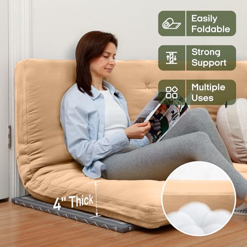ZonLi Japanese Floor Futon Mattress 100% Cotton Washable Cover Foldable | 80" x 60" Queen Size 4" Thick Tatami Mat Sleeping Pad, Roll Up Floor Lounger Bed for Guest, Dormitory, Camping & Travel - color: Burro, size: Queen(80"L x 60"W x 4"Th)