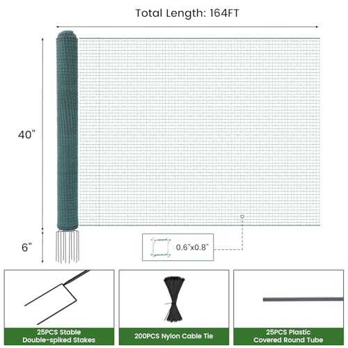 Non Electric Fence Netting, 40" x164' Portable Movable Livestock Nets Mesh for Chickens, Goats, Sheep, Dog, All-Purpose Fencing for Backyards, Homesteaders, Farms Ranches, and Gardens - size: 40in x 164ft