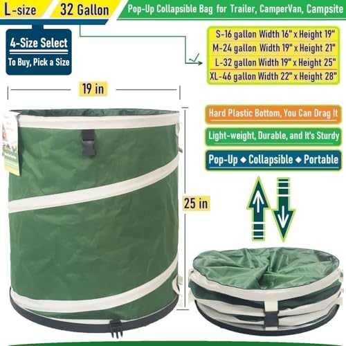 32-Gallon Collapsible Trash Can (19x25 in) Hard-Shell Bottom Leaf Bag,Yard Waste Bag,Garden Debris Container,Pop-Up Recycling Bin,RV Camping Waste Bin,Laundry Hamper,Lawn Grass Clippings,Weeds Basket - style: 32 Gallon Bag with Gardening Gloves