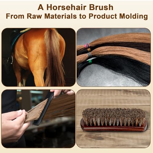 3-Piece 100% Horse Hair Shoe Brush Kit for Leather Care – Professional Dauber Applicators and Polishing Brushes with Cleaning Cloth for Leather Shoes, Boots, Bags, Jackets & Car Detailing
