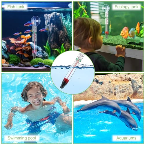 Dreyoo 2 Pack Floating Aquarium Thermometers, 0-43°C/32-110°F | with Suction Cup, Glass Material, Mercury Free Large Standing Thermometer for Freshwater and Saltwater Fish