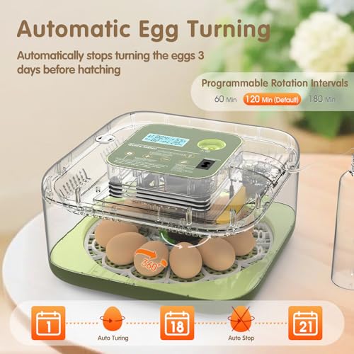 HOWOOlUA 12 Egg Incubator for Hatching Eggs with Auto Turn, Temp & Humidity Control, Built-in Candler Large Capacity Egg Incubator for Chicken Duck Goose Eggs