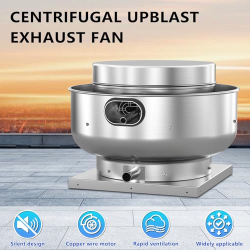 Restaurant Canopy Hood Grease Rated Exhaust Fan- Food Truck High-Speed Direct Drive Centrifugal Upblast Exhaust Fan 0.5HP 110 Volt Single Phase Motor 1900-2600 CFM - size: RDU08