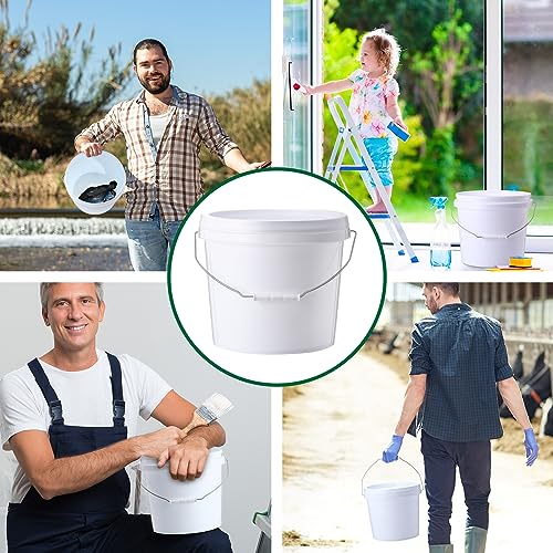 Tioncy 24 Pcs 2 Gallon Plastic Buckets with Lids and Handles,White | Storage Pails for Paint, Cleaning, Organizing, Durable Containers, Metal Handles, Plastic Material - color: White