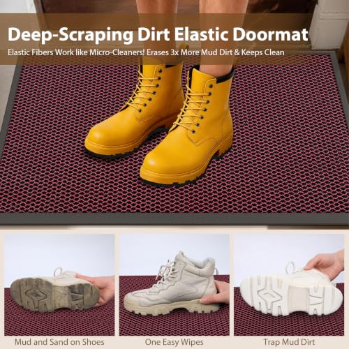 Front Door Mat Outside Entrance Entry Welcome Mat 17"x30" Red | Heavy-Duty Dirt Trapper Non Slip Rubber Entrance Doormats for Entryway Porch Garage 3D Mesh Stain Resist All Season & Weather - color: Red, size: 17"x30"