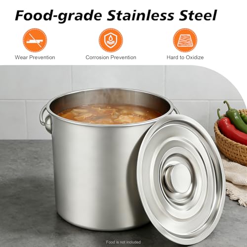 12L/3Gal 304 Stainless Steel Bucket with Lid, Food-Grade Metal Bucket, Heavy Duty Stainless Steel Round Bucket with Handle, Metal Bucket for Oil Sugar Flour Rice Ice Storage - size: 12L/3Gal