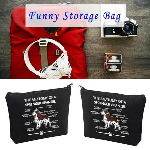 LEVLO Funny Springer Spaniel Lovers Gifts - The Anatomy of A Springer Spaniel Cosmetic Bags for Veterinary Mom - Travel Toiletry Bags (Black) - color: Springer Spaniel-black